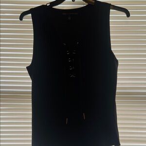 White House Black Market Lace-Up Black Tank Top